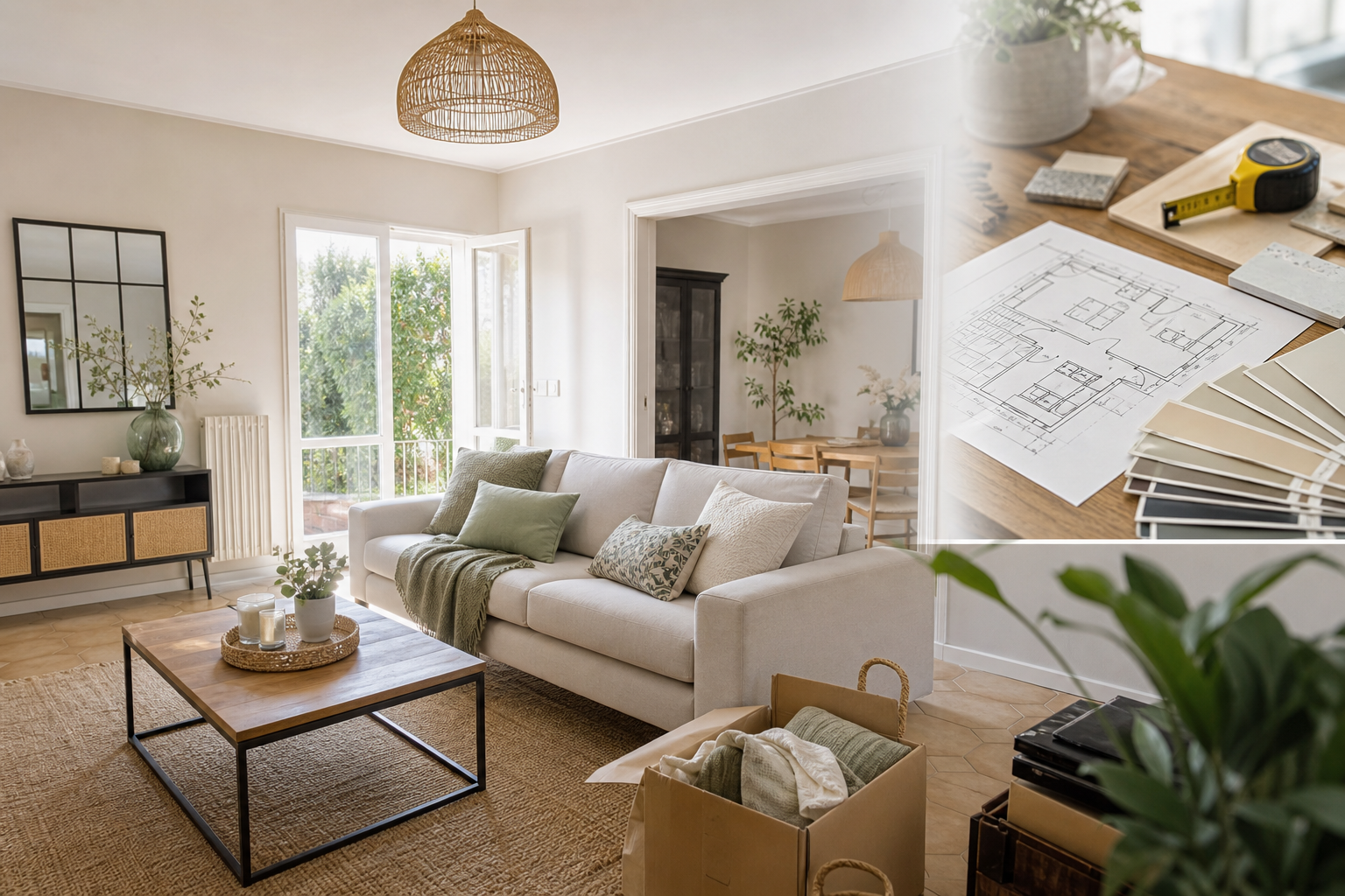 An editorial style interior design scene of a professional home stager