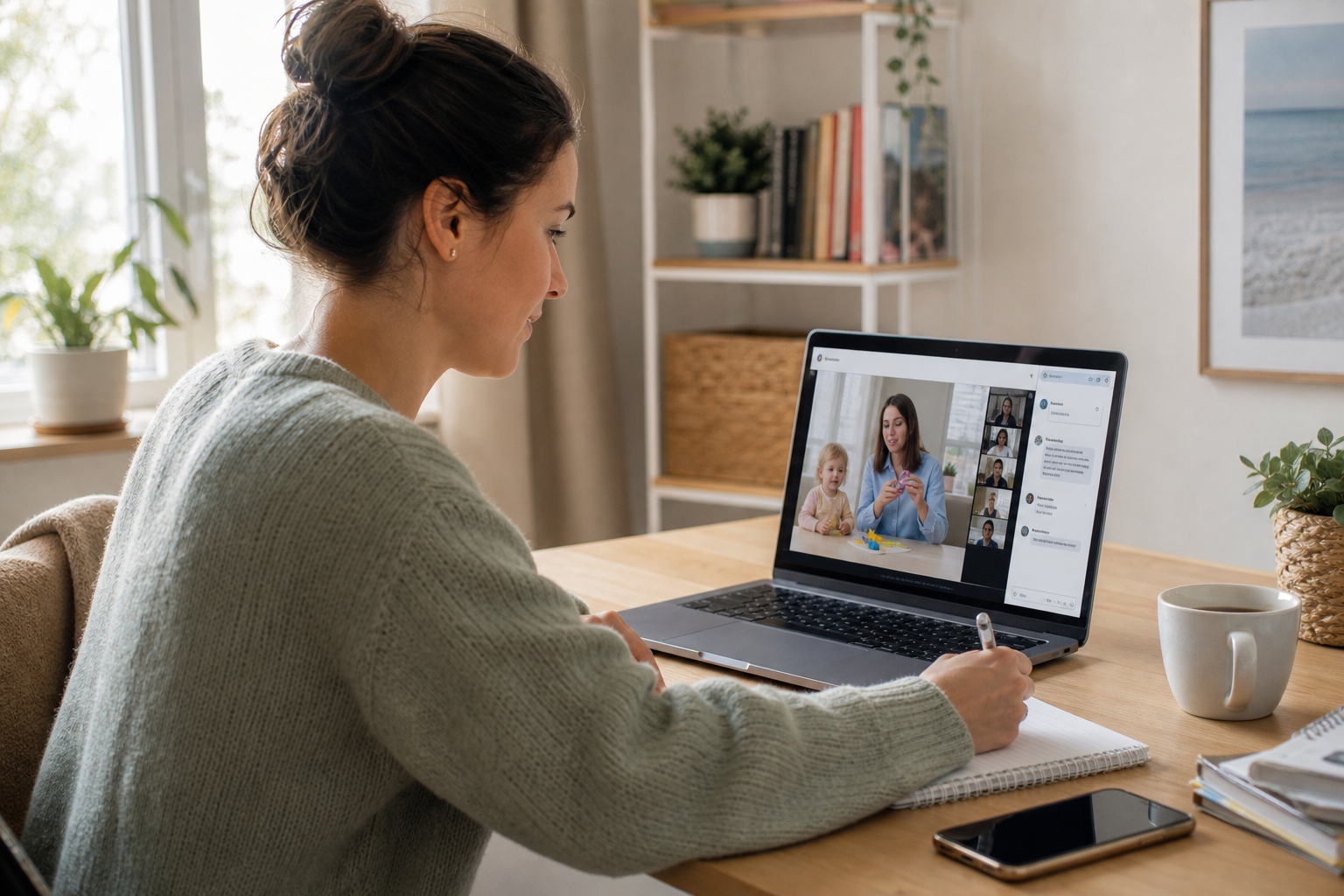 Modern editorial style scene of an adult learner studying childcare education