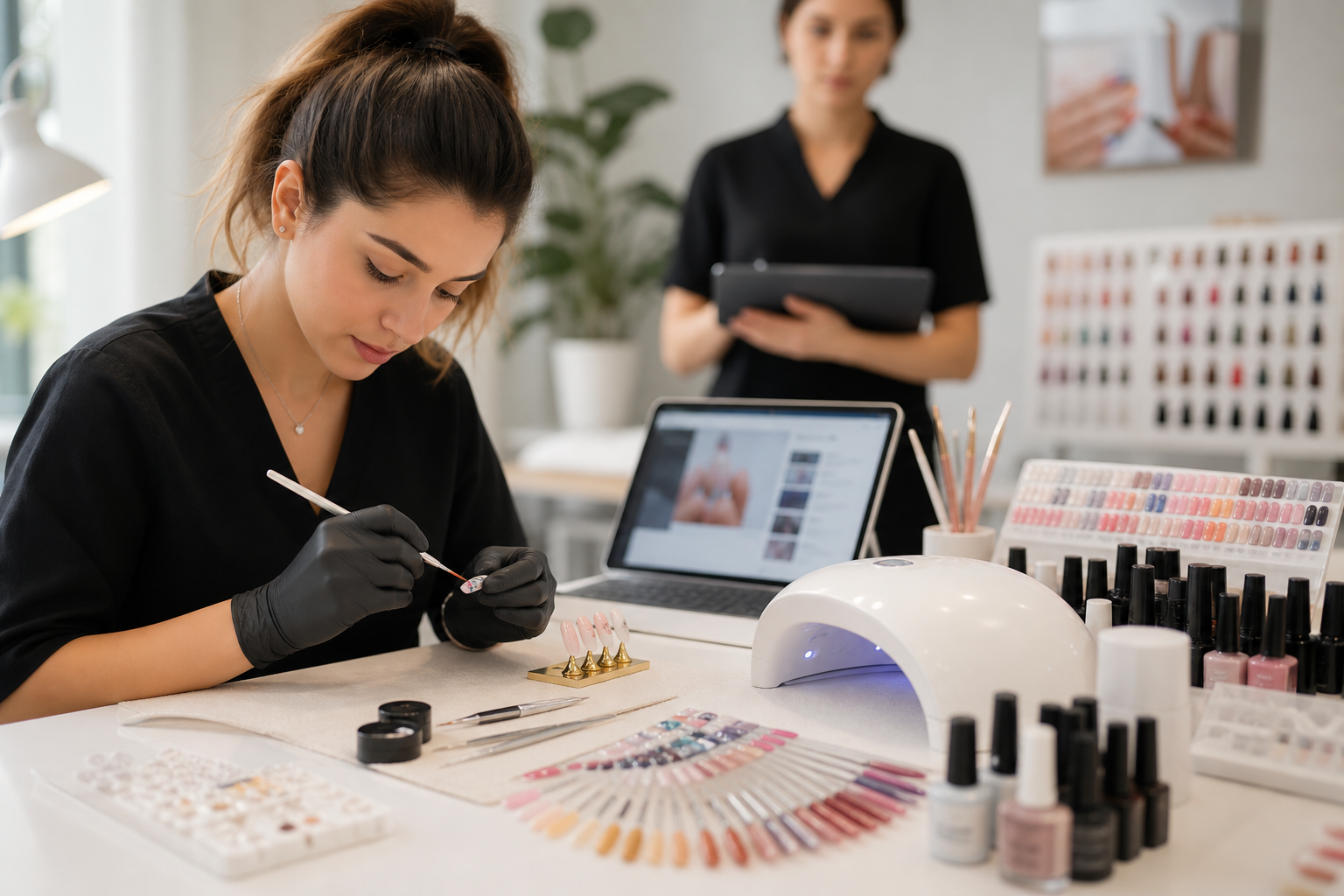 Professional beauty education scene focused on nail technician training: a